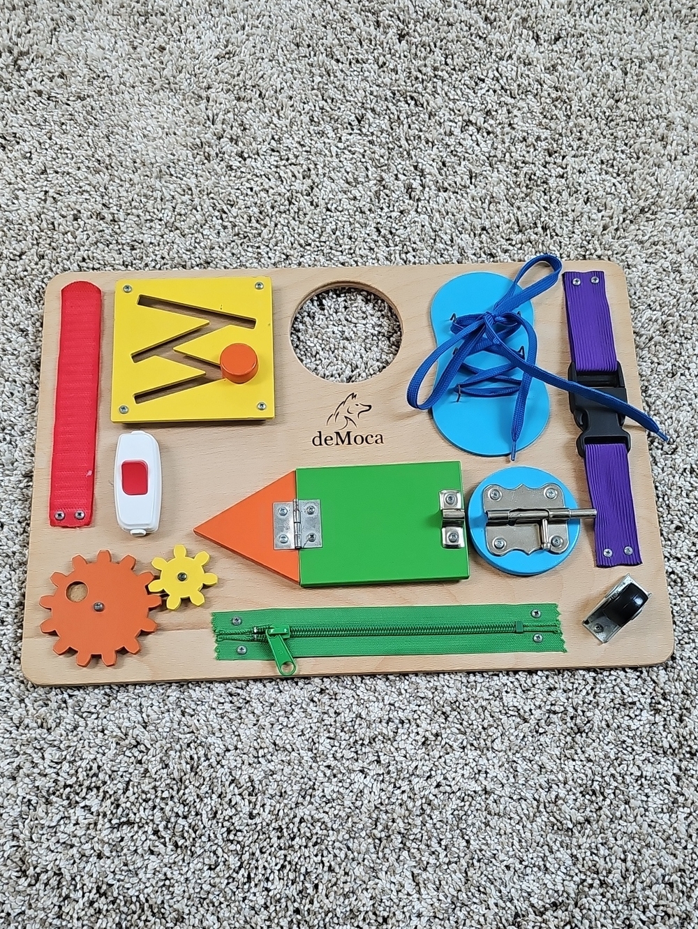 Kids Wooden Busy Board Activity Toy - Green & Blue